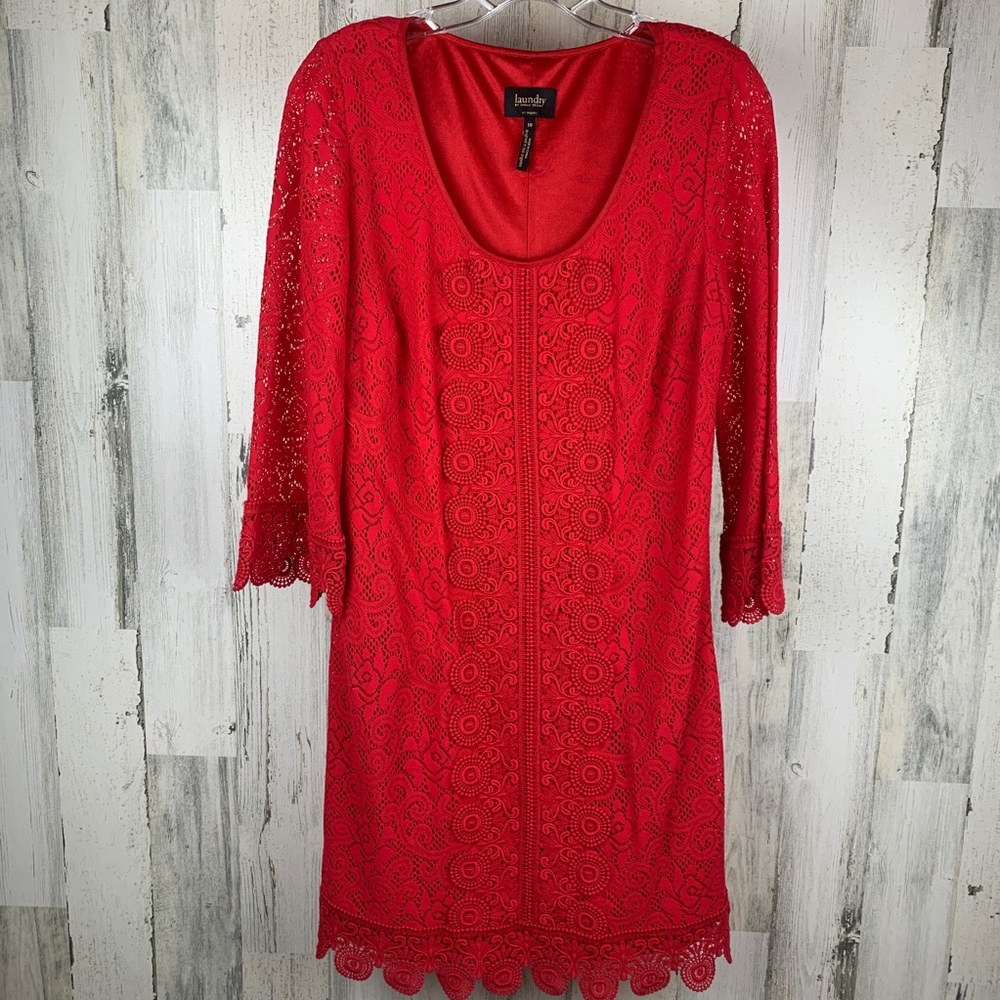 Laundry Red lined lace bell sleeve dress.  Size 10